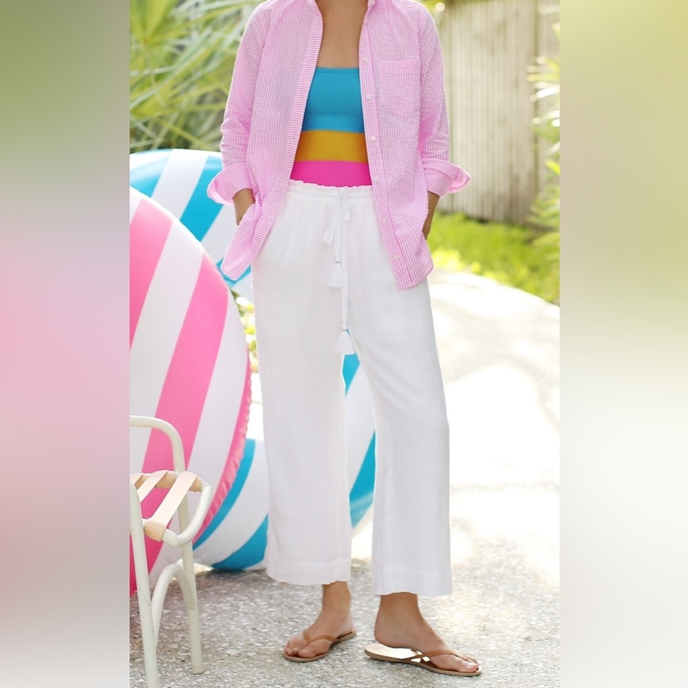 J.Crew Drawstring Linen Pant- NWT- White- Size SMALL